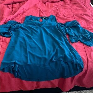 City Chic Teal Blouse with Cold Shoulder Design